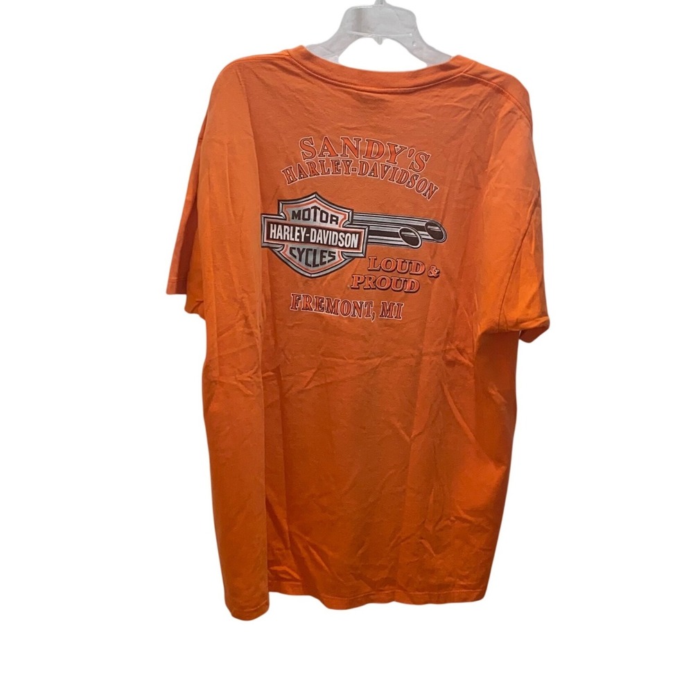 Harley Davidson Sandy's Fremont MI Orange Pocket Graphic T-Shirt Mens 2X - Picture 6 of 6